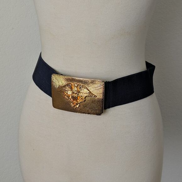 Belt Vintage Large Gold Eagle Buckle Shiny America - Picture 5 of 11
